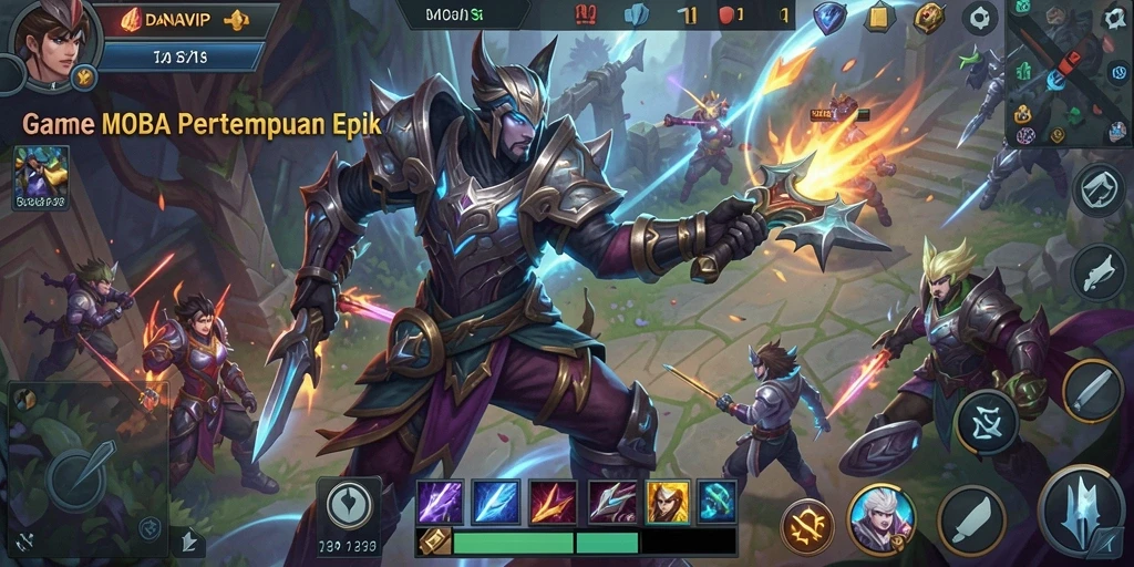 Screenshot gameplay DANAVIP yang menampilkan aksi pertempuran seru di arena.
