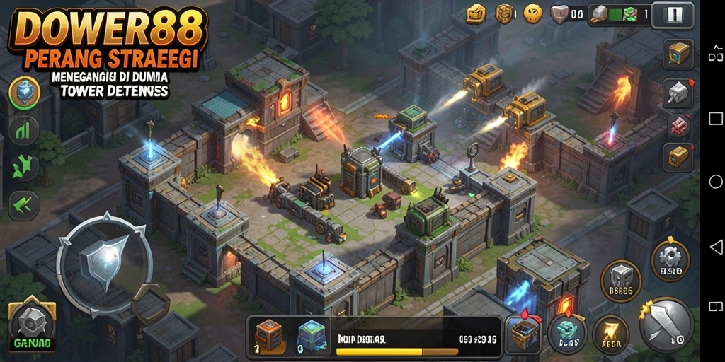 Tampilan menarik dari gameplay Tower Defense dalam DOWER88 yang mempertahankan area dari serangan musuh.