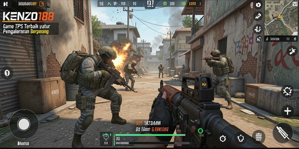 Tangkapan layar utama dari KENZO188 menampilkan aksi mendebarkan dalam gameplay TPS.