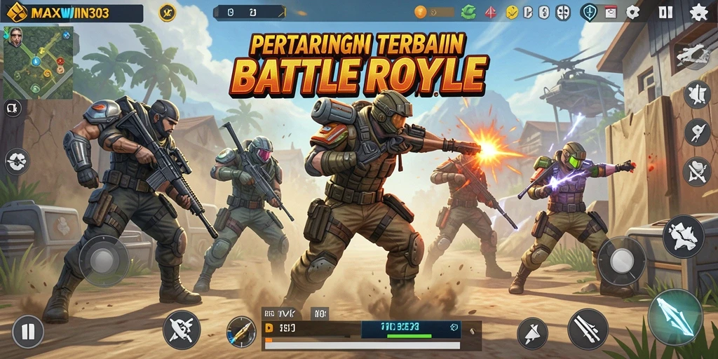 Tangkapan layar <strong>MAXWIN303</strong> menampilkan pertarungan intens di arena Battle Royale.