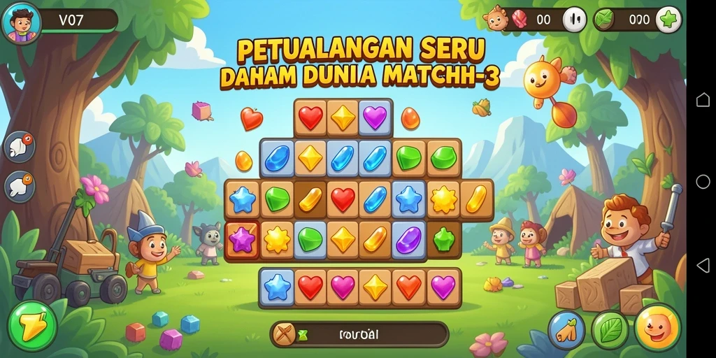 Gameplay seru V07 dengan kombinasi batu berwarna-warni.