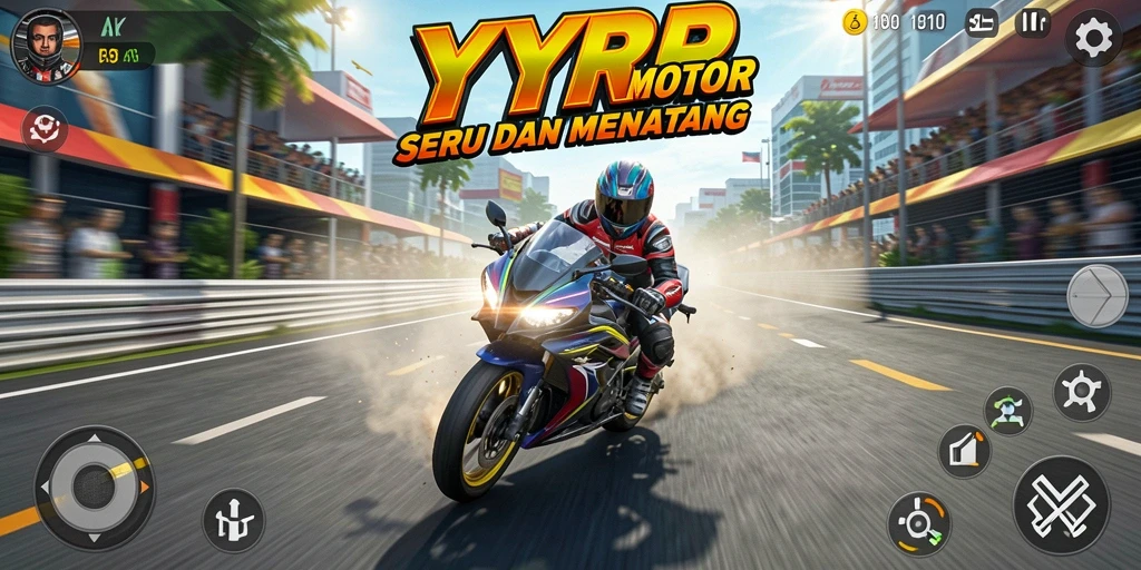 Tampilan gameplay <strong>YYRR</strong> yang mendebarkan dalam balapan motor.